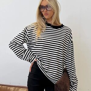 Black and White Striped Women's Top
